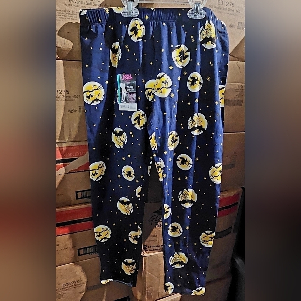 NWT NOBO Bats & Moons Halloween Ankle Leggings Blue October Women's XL 15-17 New